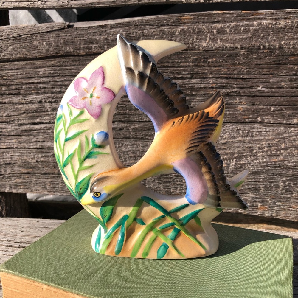 Vintage Wall Pocket Japan made PY crane duck ceramic flower vase Japanese bird💚 - Picture 11 of 14